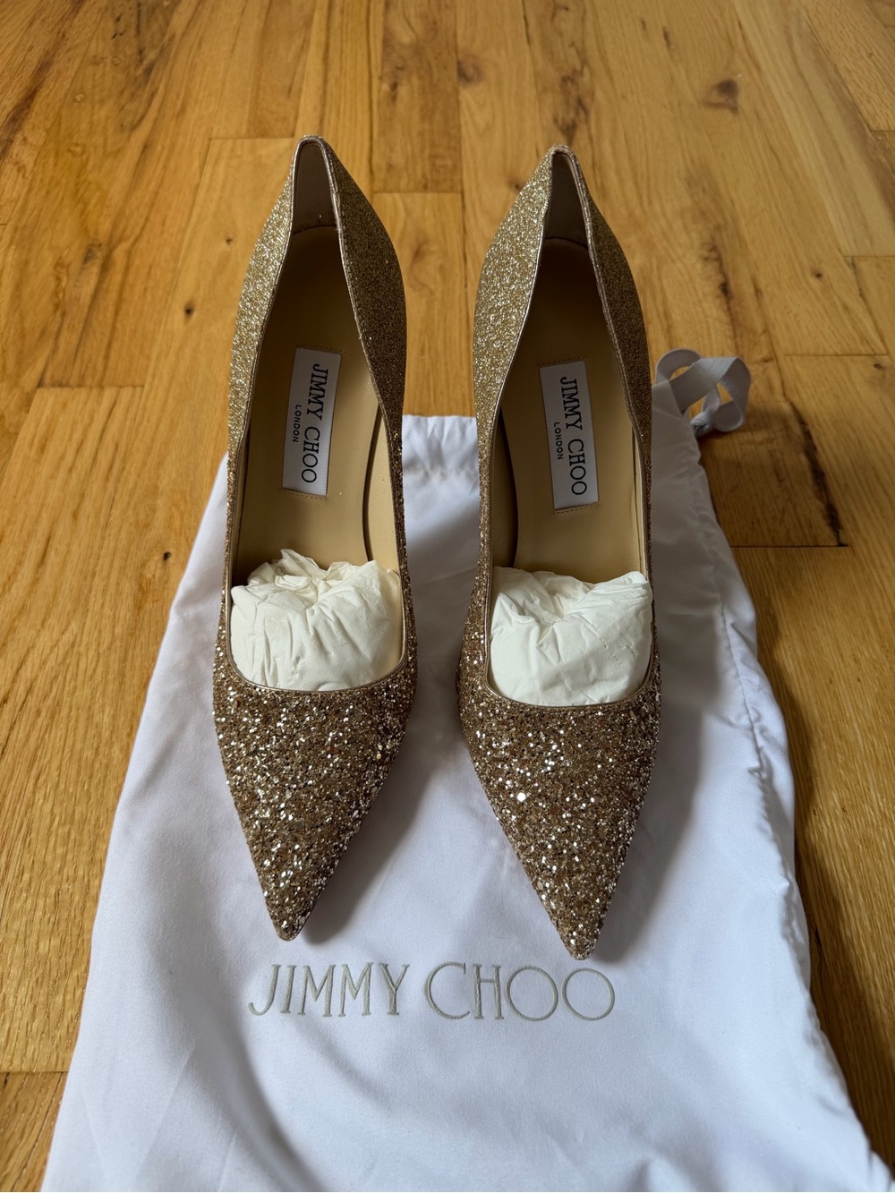 Jimmy Choo Women's Glitter Pointed-Toe Pumps in Gold